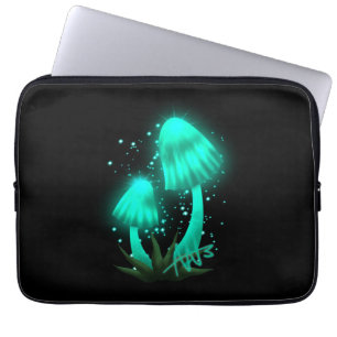 Psychedelic Pixie Cap Glowing Cyan Mushroom Laptop Fodral