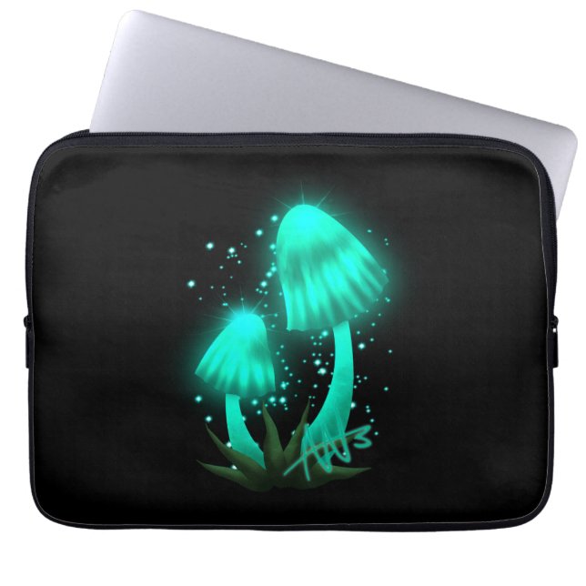 Psychedelic Pixie Cap Glowing Cyan Mushroom Laptop Fodral (Framsidan)