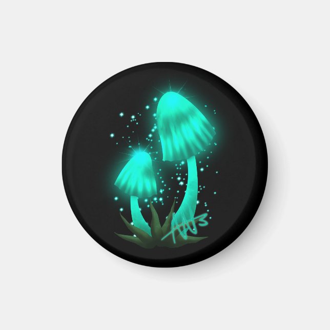 Psychedelic Pixie Cap Glowing Cyan Mushroom Magnet (Framsidan)