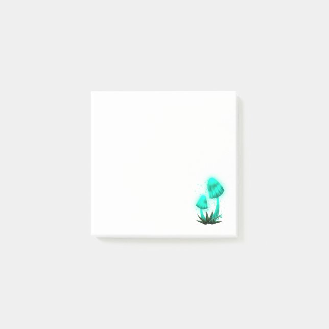 Psychedelic Pixie Cap Glowing Cyan Mushroom Post-it Block (Framsida)