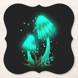 Psychedelic Pixie Cap Glowing Cyan Mushroom Underlägg Papper