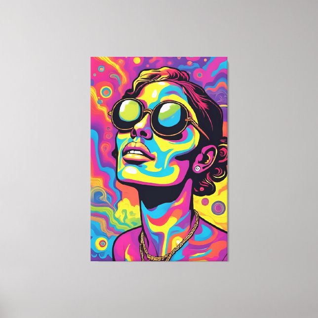Psychedelic Pop Art Porträtt - Vibrant Neon Trippy Canvastryck (Framsida)
