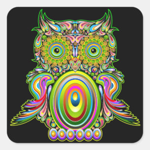 Psychedelic Popart för uggla klistermärke
