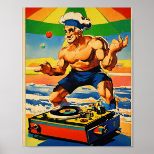 Psychedelic Popeye DJ Turntable Vintage affisch