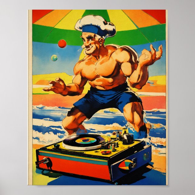 Psychedelic Popeye DJ Turntable Vintage affisch (Framsidan)