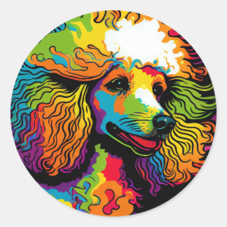 Psychedelic Pudel Hund design Runt Klistermärke