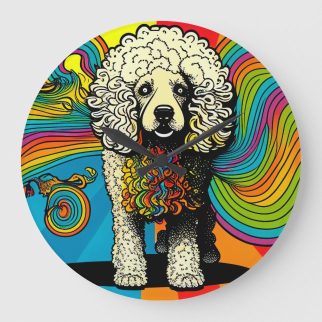 Psychedelic Pudel Hund design Stor Klocka (Framsida)