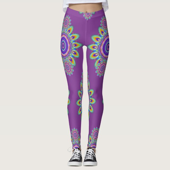 Psychedelic purpur BoHo för varm grodasurfa Leggings (Framsida)