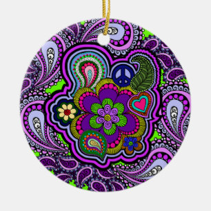 Psychedelic purpurfärgad Paisley prydnad Julgransprydnad Keramik