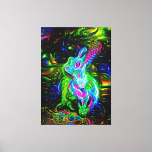 Psychedelic Rabbit Dragon i Neon Fantasy Canvastryck