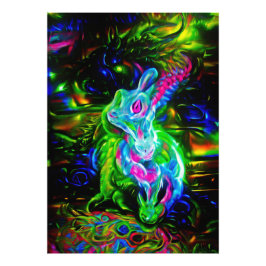 Psychedelic Rabbit Dragon i Neon Fantasy Fototryck