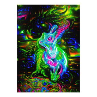 Psychedelic Rabbit Dragon i Neon Fantasy Fototryck
