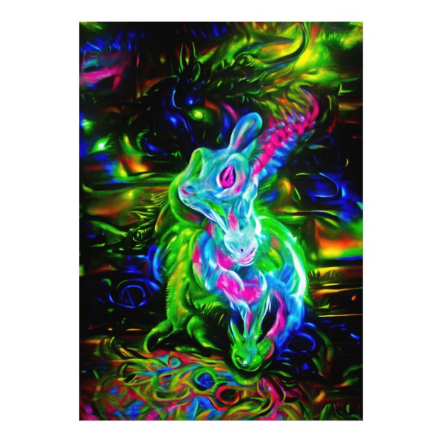 Psychedelic Rabbit Dragon i Neon Fantasy Fototryck (Framsidan)