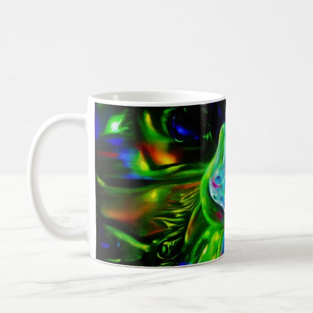 Psychedelic Rabbit Dragon i Neon Fantasy Kaffemugg (Vänster)