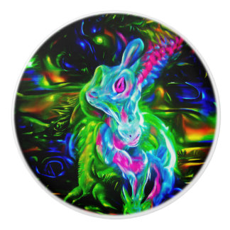 Psychedelic Rabbit Dragon i Neon Fantasy Knopp