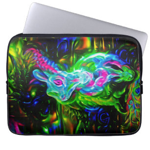Psychedelic Rabbit Dragon i Neon Fantasy Laptop Fodral