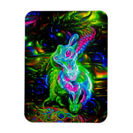 Psychedelic Rabbit Dragon i Neon Fantasy Magnet