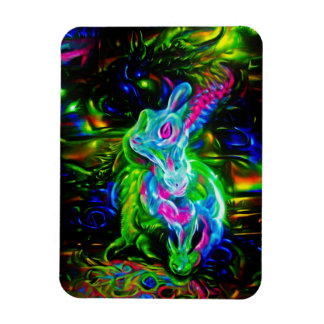 Psychedelic Rabbit Dragon i Neon Fantasy Magnet