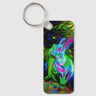 Psychedelic Rabbit Dragon i Neon Fantasy Nyckelring