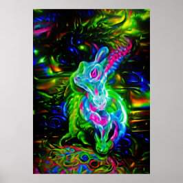 Psychedelic Rabbit Dragon i Neon Fantasy Poster