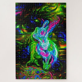 Psychedelic Rabbit Dragon i Neon Fantasy Pussel