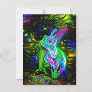 Psychedelic Rabbit Dragon i Neon Fantasy Vykort