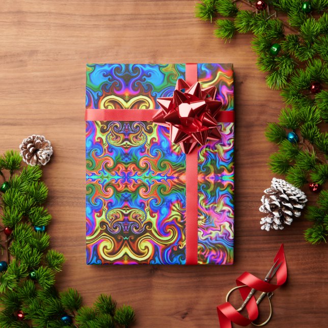 Psychedelic Rainbow Neon Wrapping Paper Presentpapper (Julgåva)