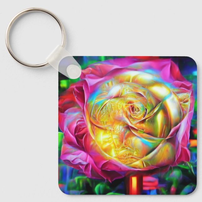 Psychedelic Rainbow Ro Nyckelring (Framsida)