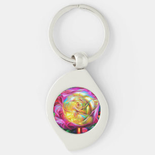 Psychedelic Rainbow Ro Swirl Silverfärgad Nyckelring