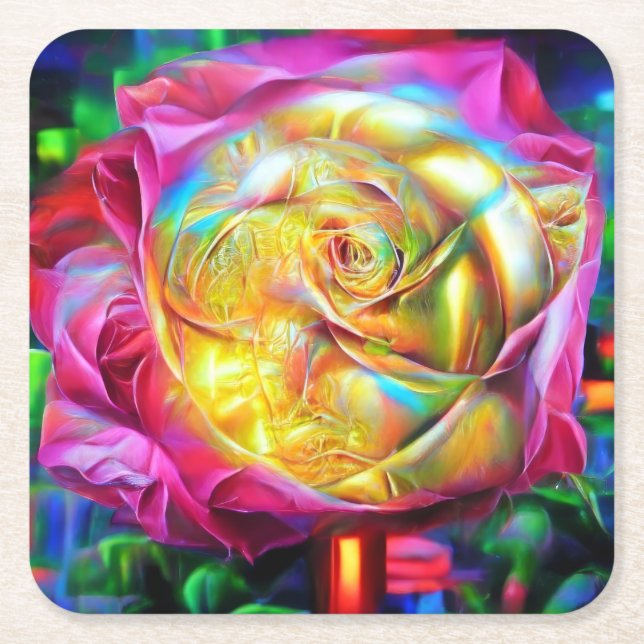 Psychedelic Rainbow Ro Underlägg Papper Kvadrat (Framsidan)