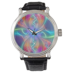 Psychedelic Rainbow Swirls Fractal Mönster Armbandsur