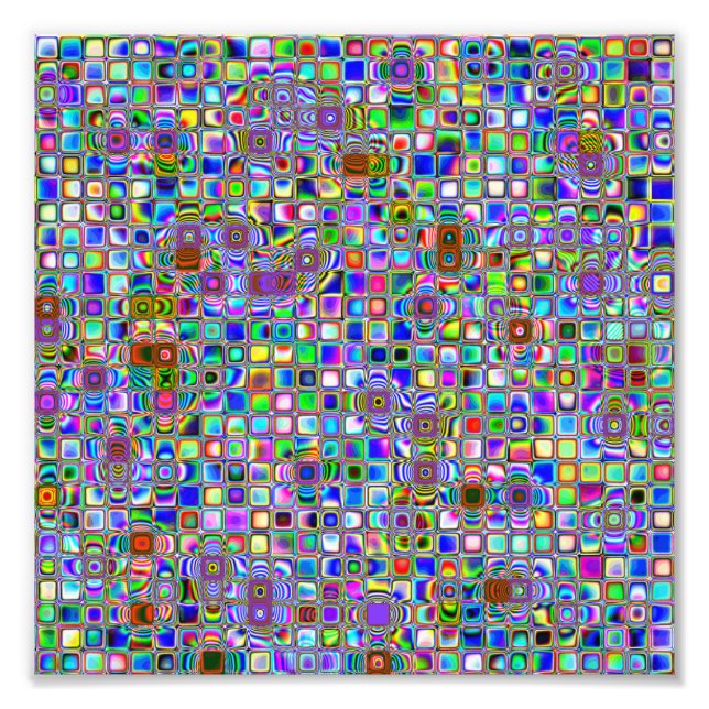 Psychedelic Rainbow Textured Mosaic Tiles Mönster Fototryck (Framsidan)
