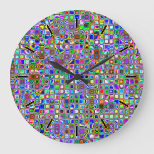 Psychedelic Rainbow Textured Mosaic Tiles Mönster Stor Klocka