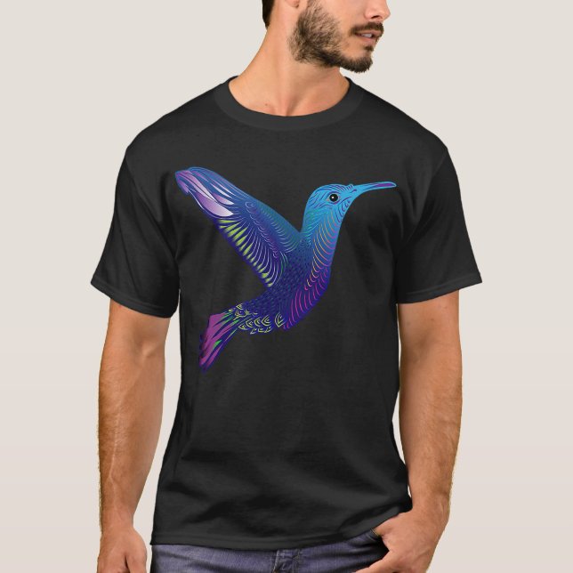 Psychedelic Rainbow Trippy Visionary Hummingbird T Shirt (Framsida)
