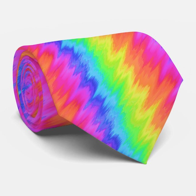 Psychedelic Rainbow Zigzag Necktie Slips (Rullad)