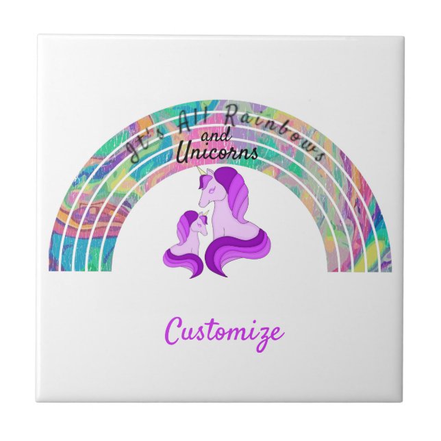Psychedelic Rainbows och Unicorns Thunder_Cove Kakelplatta (Framsidan)