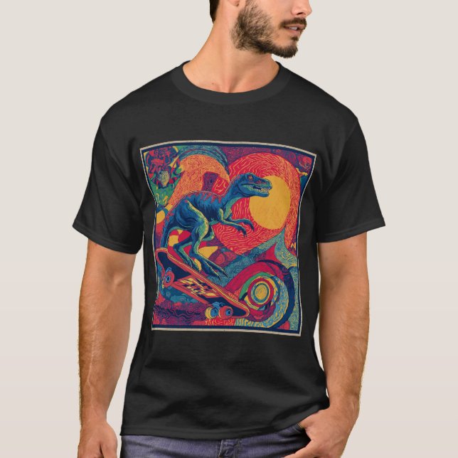 Psychedelic Raptor Skater T Shirt (Framsida)
