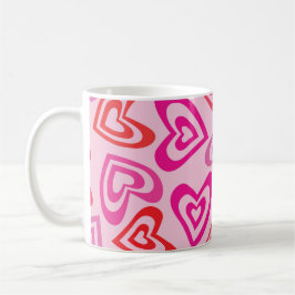 Psychedelic Red and Rosa Retro Hearts Kaffemugg