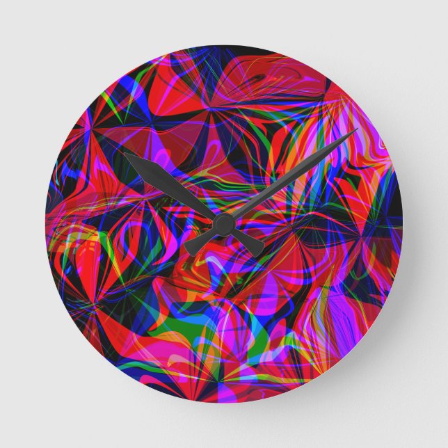 Psychedelic Red Mix Abstrakt Färgrik Rund Klocka (Framsida)