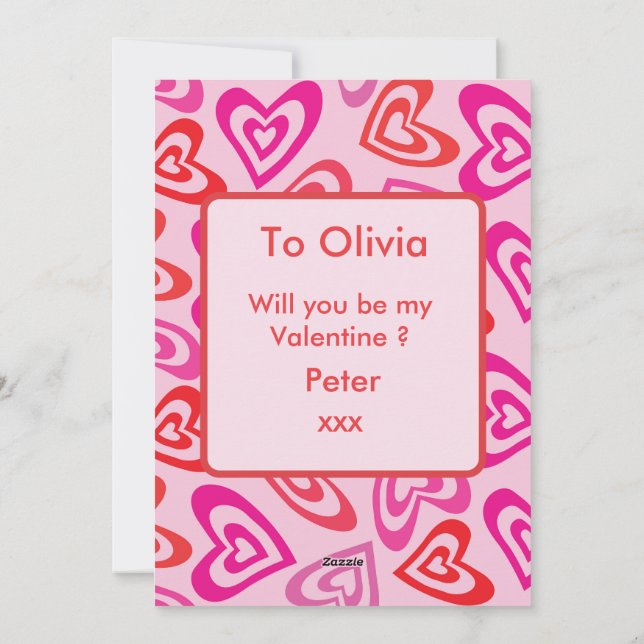 Psychedelic Red Rosa Hearts Valentine Day Anpassni Julkort (Baksida)