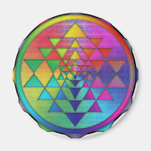 Psychedelic regnbåge Sri Yantra för välstånd Magnet