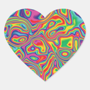 Psychedelic regnbågeoljamönster hjärtformat klistermärke
