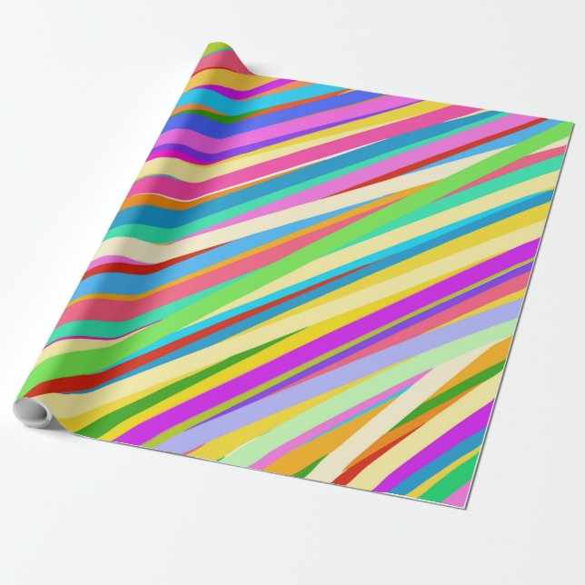 Psychedelic Retro Candy Rainbow Stripe Mönster  Presentpapper (Utrullad)