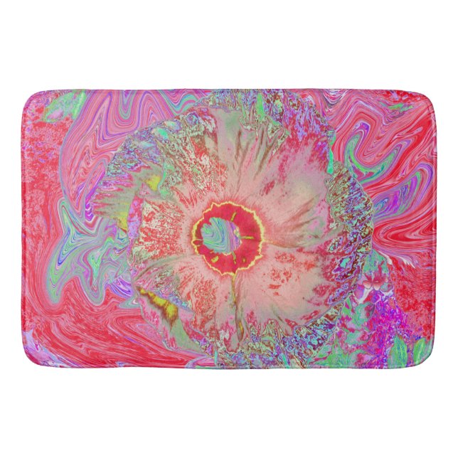 Psychedelic Retro Coral Rainbow Hibiscus Badrumsmatta (Framsidan)
