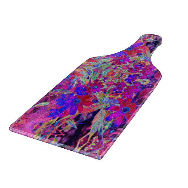 Psychedelic Retro Crimson och Magenta Wildblommor (Hörn)