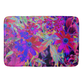 Psychedelic Retro Crimson och Magenta Wildblommor Badrumsmatta