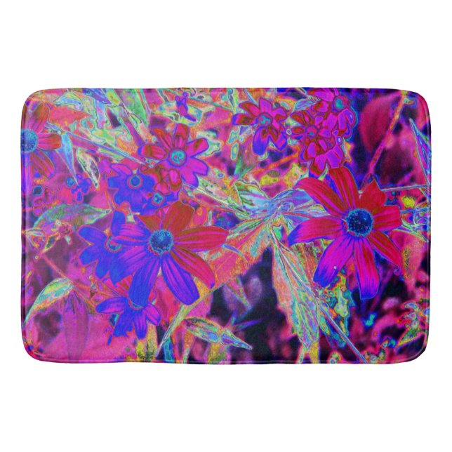 Psychedelic Retro Crimson och Magenta Wildblommor Badrumsmatta (Framsidan)