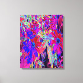 Psychedelic Retro Crimson och Magenta Wildblommor Canvastryck
