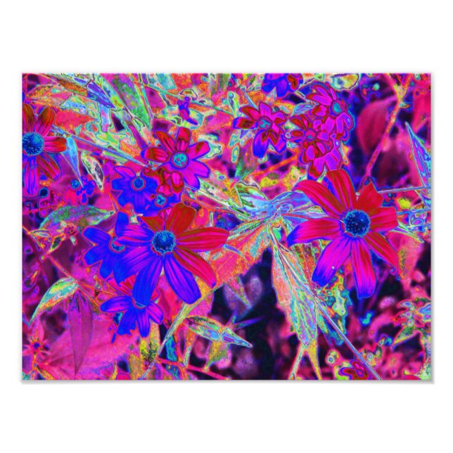 Psychedelic Retro Crimson och Magenta Wildblommor Fototryck (Framsidan)