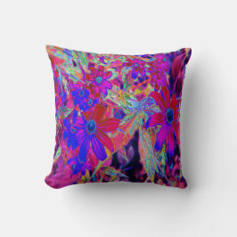 Psychedelic Retro Crimson och Magenta Wildblommor Kudde